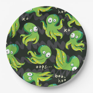 Boo Octopus Green Kids Clothing & Décor Paper Plate