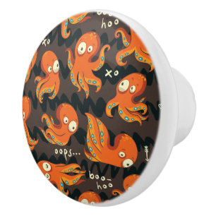 Boo Octopus Orange & Black Kids Clothing & Décor Ceramic Knob