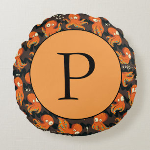 Boo Octopus Orange & Black Kids Clothing & Décor Round Cushion