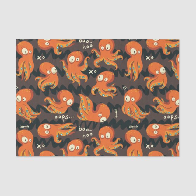 Boo Octopus Orange & Black Kids Clothing & Décor Tissue Paper (Front)