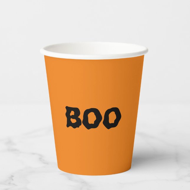 Boo orange and black spooky Halloween party Paper Cups (Front)