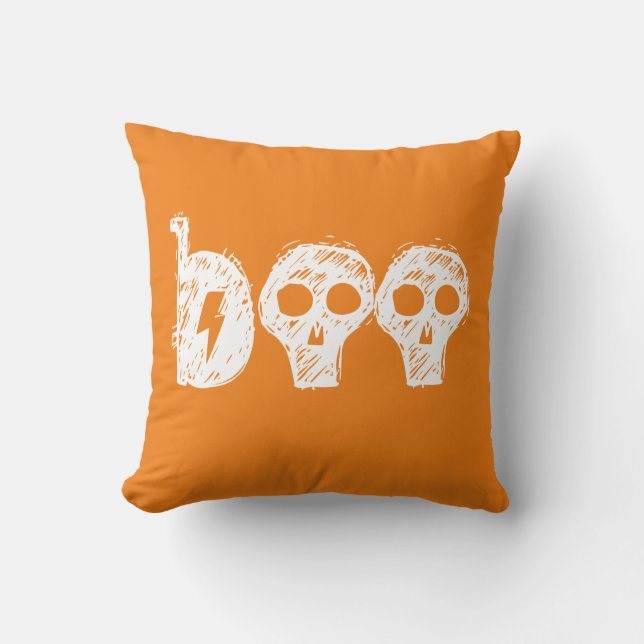 "Boo" Orange Halloween Throw Pillow (Front)