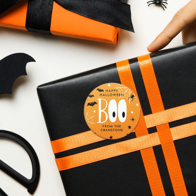 Boo Orange Happy Halloween Classic Round Sticker (Creator Uploaded)