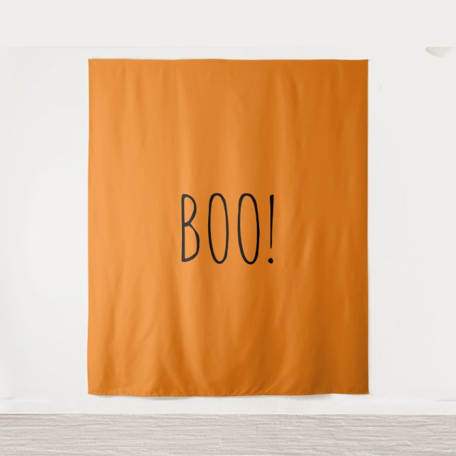 Boo orange spooky minimalist Halloween backdrop Tapestry (Front)