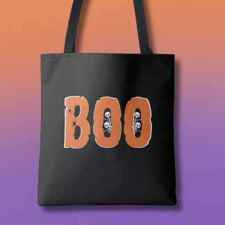 BOO Peeking Skeletons Hanging Spiders Halloween Tote Bag