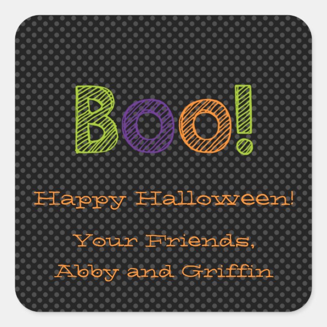 Boo!  Personalised Square Halloween Sticker (Front)