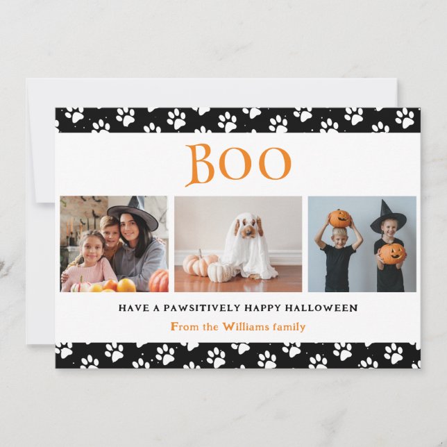 Boo Pet Paws Photo Happy Halloween  Holiday Card (Front)