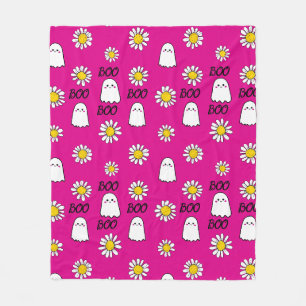 Boo, Pink ghost and daisies Fleece Blanket
