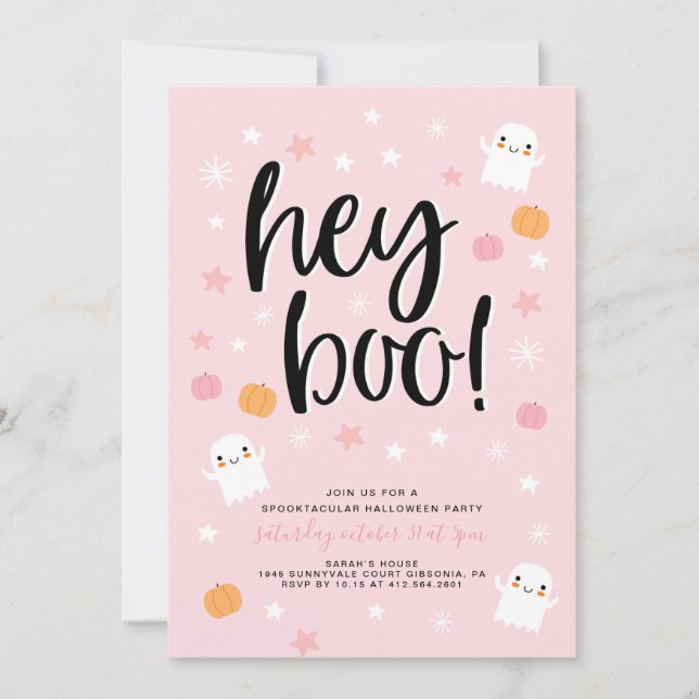 Boo! Pink Halloween Birthday Invitation (Front)