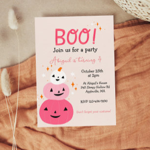 Boo Pink Halloween Birthday Party Invitation
