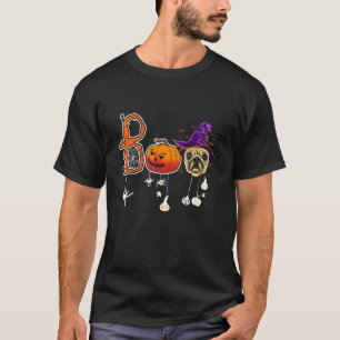 Boo Pug With Spiders And Witch Hat Halloween T-Shirt