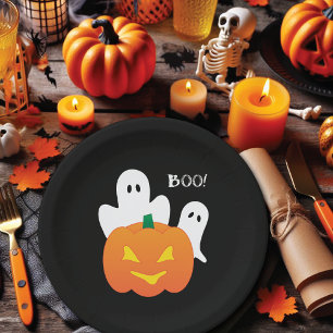 Boo Pumpkin Ghosts Halloween Paper Plate