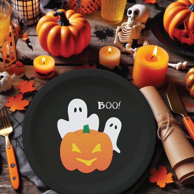 Boo Pumpkin Ghosts Halloween Paper Plate (Creator Uploaded)