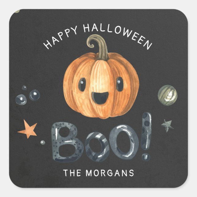 Boo Pumpkin Happy Halloween monogram sticker (Front)