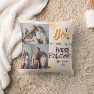 Boo pumpkin jack-o-lantern Halloween Photo Collage Cushion