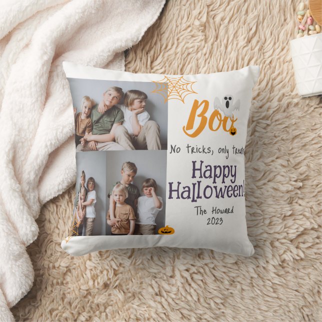Boo pumpkin jack-o-lantern Halloween Photo Collage Cushion (Blanket)