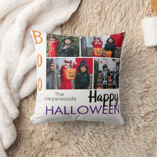Boo pumpkin jack-o-lantern Halloween Photo Collage Cushion