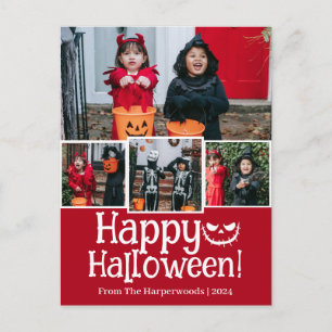 Boo pumpkin jack-o-lantern Happy Halloween 4 Photo Holiday Postcard