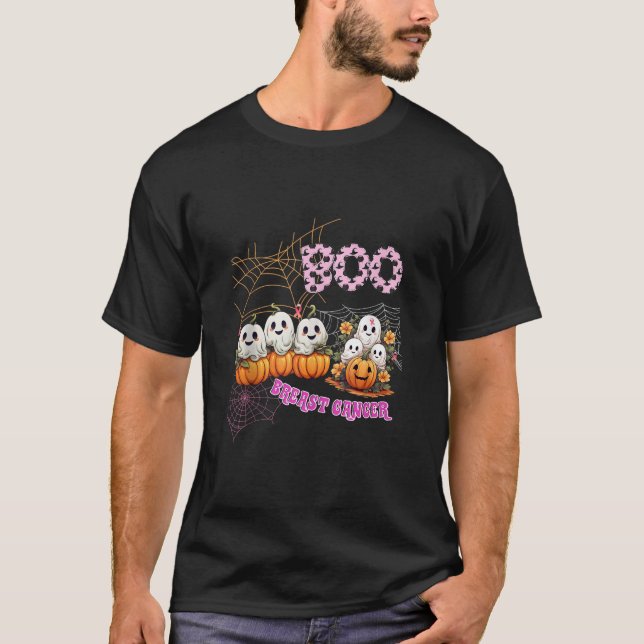 Boo Pumpkin Pink Ribbon Funny Breast Cancer Hallow T-Shirt (Front)