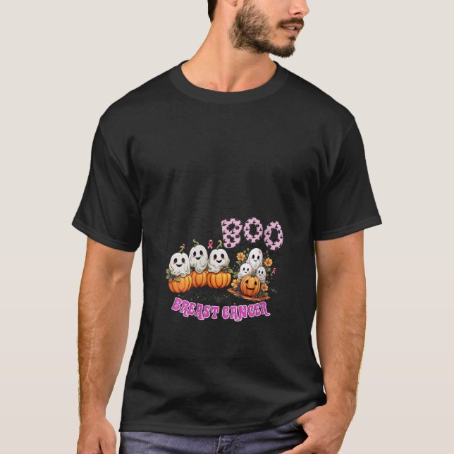Boo Pumpkin Pink Ribbon Funny Breast Cancer Hallow T-Shirt (Front)
