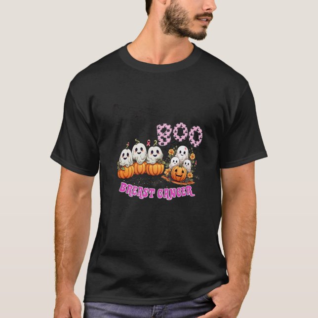 Boo Pumpkin Pink Ribbon Funny Breast Cancer Hallow T-Shirt (Front)