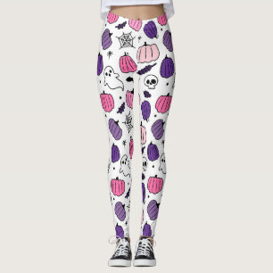 Boo Pumpkin Skull White Leggings 