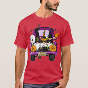 Boo Pumpkin Witch Gnomes In Halloween Truck Funny T-Shirt