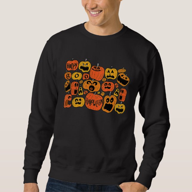 Boo Pumpkins Fall Vibes  Jack O Lantern Halloween Sweatshirt (Front)