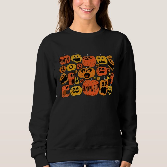 Boo Pumpkins Fall Vibes  Jack O Lantern Halloween Sweatshirt (Front)