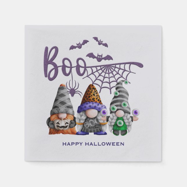 Boo Purple Glitter Halloween Gnomes Napkin (Front)