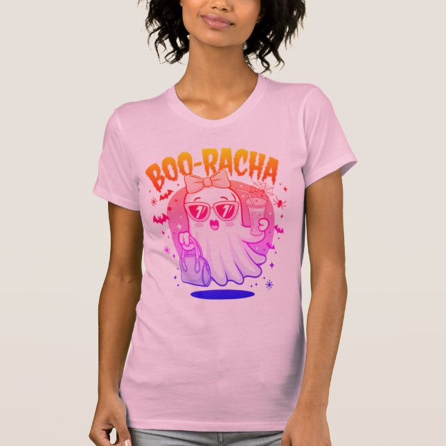 Boo-racha Funny Halloween Ghost Drinking Margarita T-Shirt (Front)