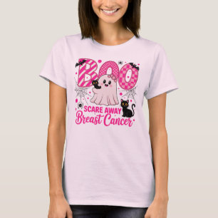 Boo Scare Away Breast Cancer Cute Ghost And Cats T-Shirt