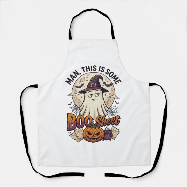 Boo Sheet Ghost Pumpkin Halloween Moon Cauldron Apron (Front)