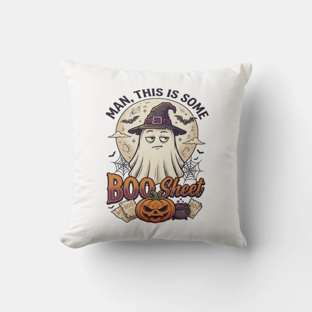 Boo Sheet Ghost Pumpkin Halloween Moon Cauldron Cushion (Front)