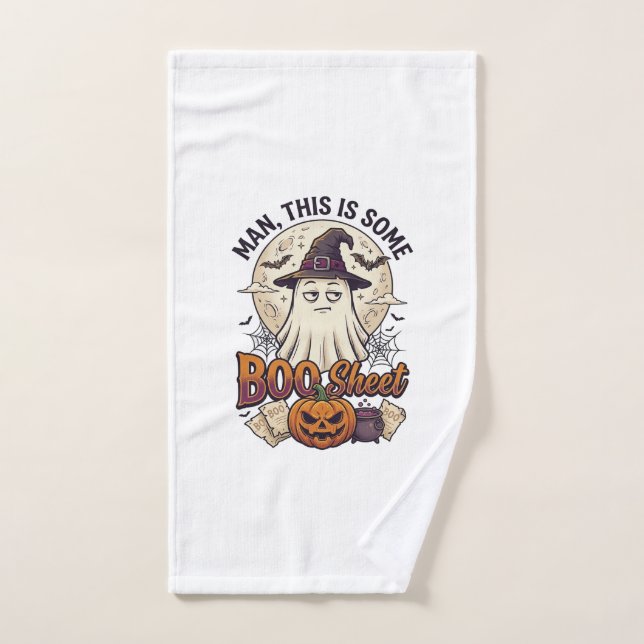 Boo Sheet Ghost Pumpkin Halloween Moon Cauldron Hand Towel (Hand Towel)