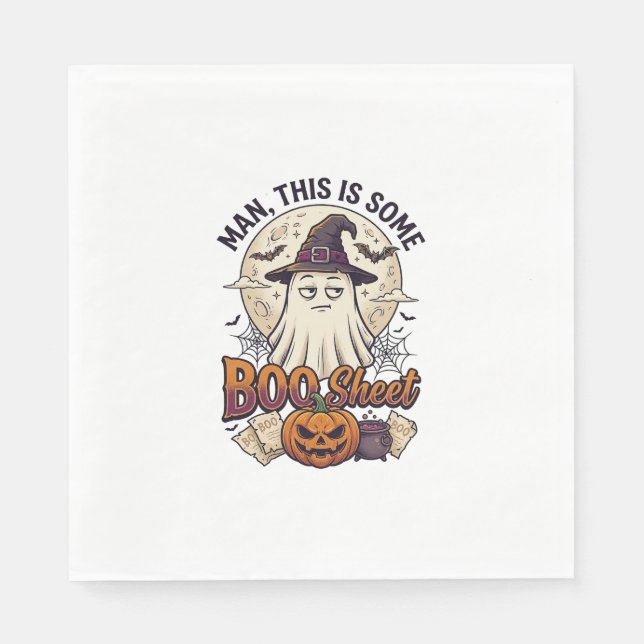 Boo Sheet Ghost Pumpkin Halloween Moon Cauldron Napkin (Front)