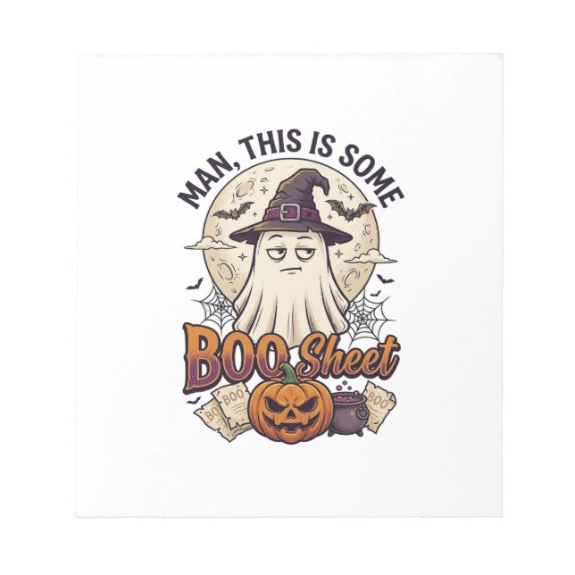 Boo Sheet Ghost Pumpkin Halloween Moon Cauldron Notepad (Front)