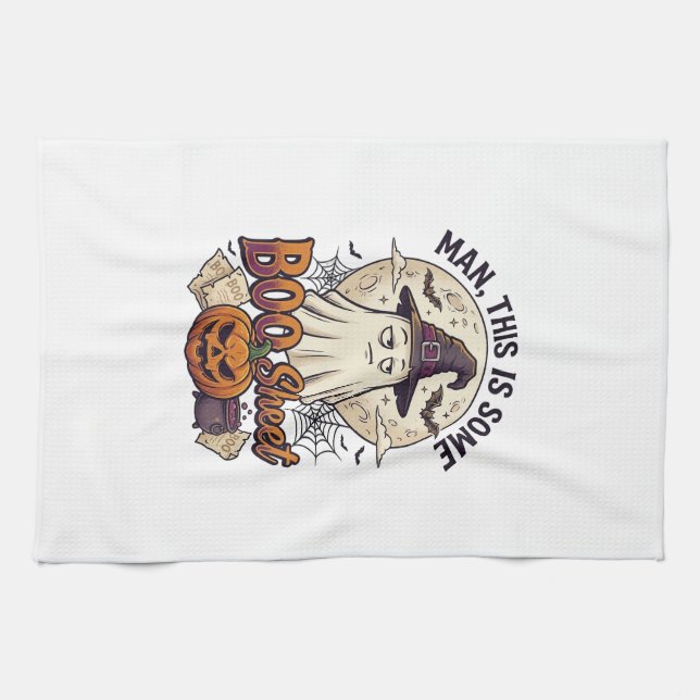 Boo Sheet Ghost Pumpkin Halloween Moon Cauldron Tea Towel (Horizontal)