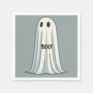BOO! Sheet Ghost Vintage Green Halloween Party Napkin