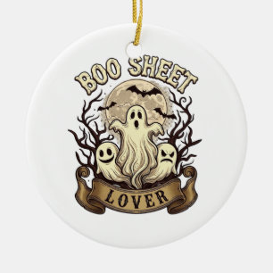 Boo Sheet Lover Halloween Ghosts Moon Bats_1 Ceramic Tree Decoration