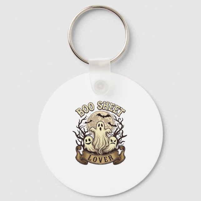 Boo Sheet Lover Halloween Ghosts Moon Bats_1 Key Ring (Front)