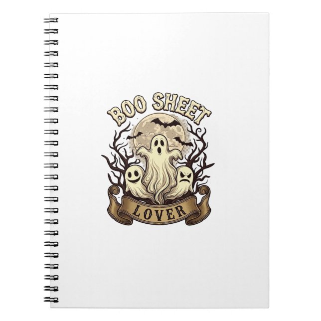 Boo Sheet Lover Halloween Ghosts Moon Bats_1 Notebook (Front)