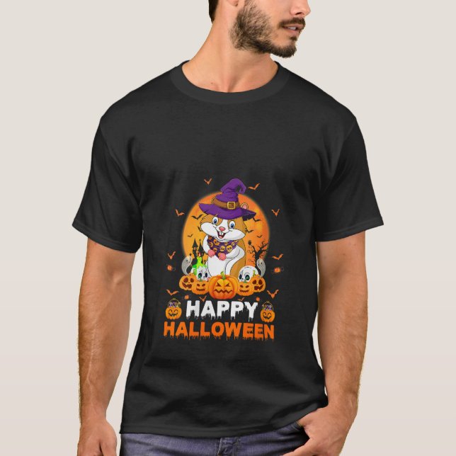 Boo Sheet Scary Ghost Pumpkin Moon Witch Hamster H T-Shirt (Front)