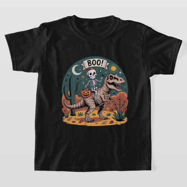 Boo! Skeleton Riding Dinosaur with Candy T-Shirt (Laydown)