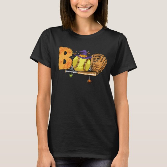 Boo Softball Halloween Pattern T-Shirt (Front)
