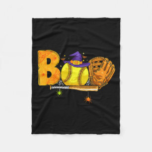 Boo Softball Player Catcher Tcher Funny Halloween Fleece Blanket