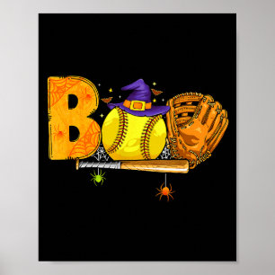 Boo Softball Player Catcher Tcher Funny Halloween Poster