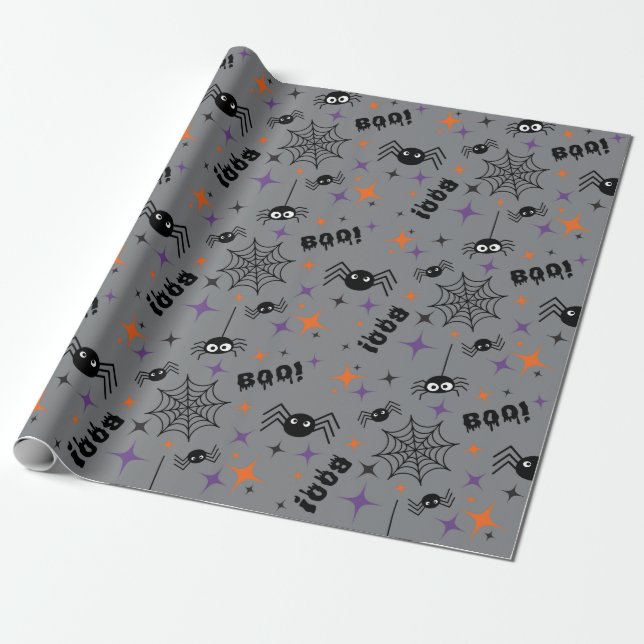 Boo! Spider Cobweb Spooky Seamless Wrapping Paper (Unrolled)