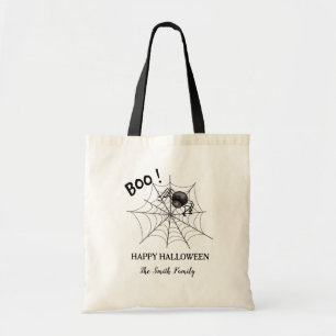 Boo Spider Web Black Custom Halloween Family Name Tote Bag