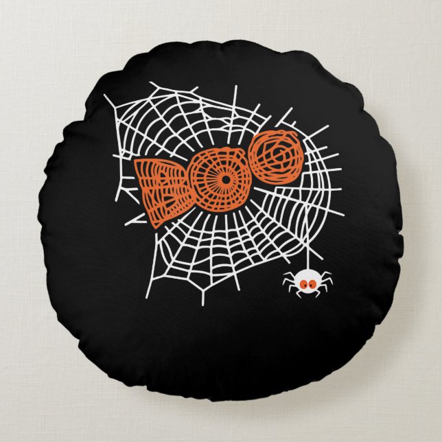 Boo Spider Web Funny Cute Spider Web Graphic Round Cushion (Front)